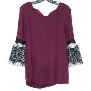 Olivia Sky Top Bell Sleeve Tie Back Red Small L1